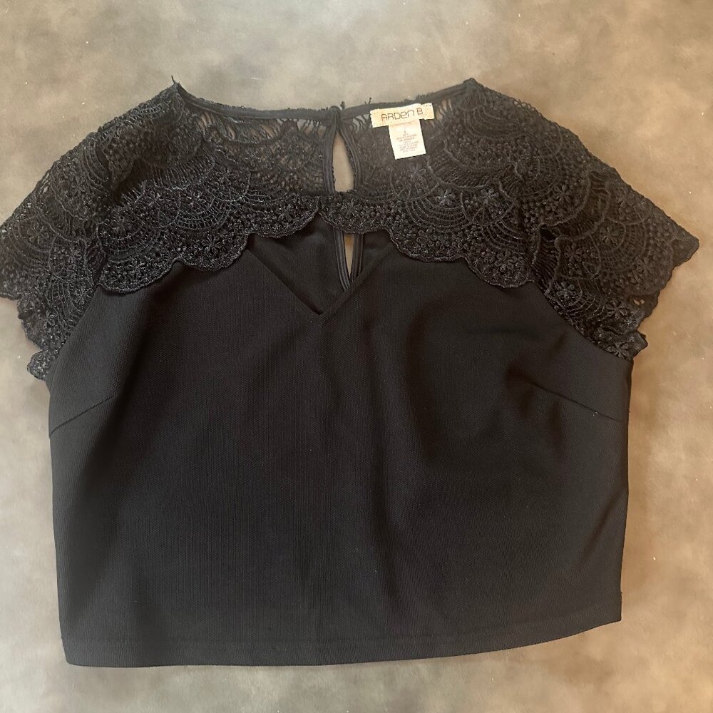 Arden B Black Cut Out Lace Crop Top